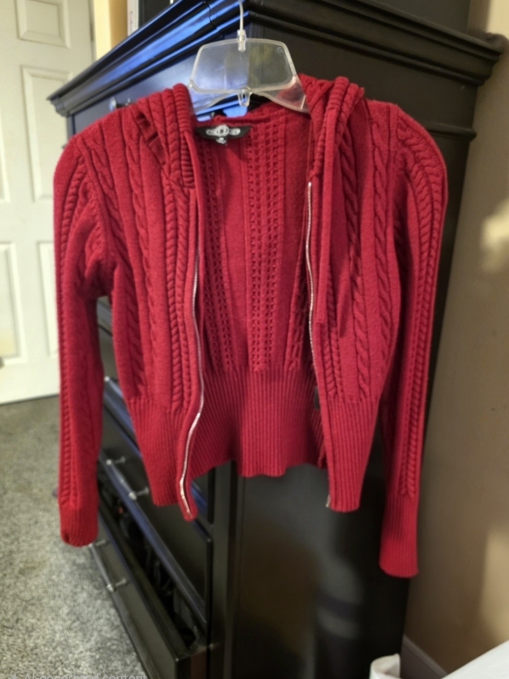 Marshalls Red Cable-Knit Hooded Zip Cardigan